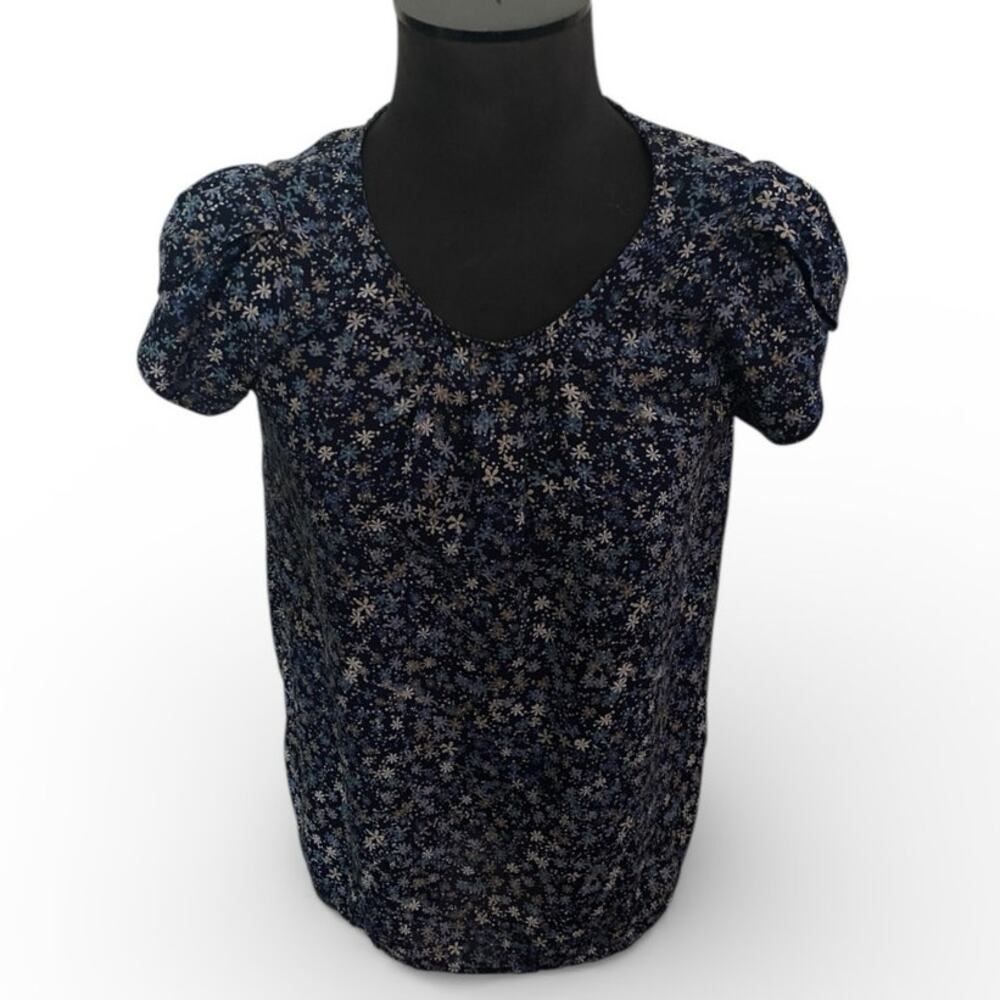 Papermoon By Stitch Fix Women's Blouse Small Blue Floral Pullover 1/4 Sleeve